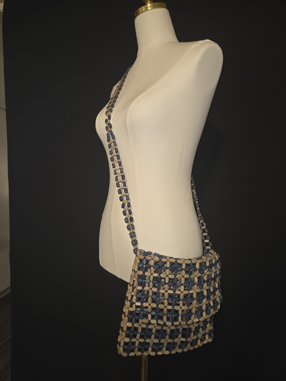 Woven Navy and Tan Crossbody Bag - Women's Shoulder Bag
